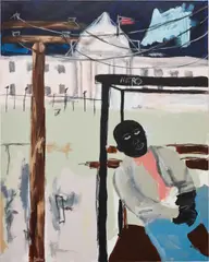 Bus Stop at the White House by Jammie Holmes, 2019, acrylic and oil pastel on canvas, sold Jun 2021