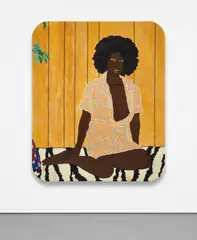 Mickalene Thomas, I've Got it Bad and that Ain't Good from the She Works Hard For the Money Pin-Up series, 2006, rhinestones, acrylic and enamel on panel