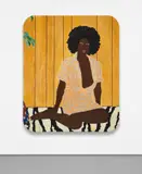 Mickalene Thomas, I've Got it Bad and that Ain't Good from the She Works Hard For the Money Pin-Up series, 2006, rhinestones, acrylic and enamel on panel