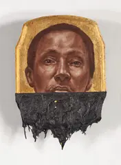 Titus Kaphar, Jerome XIV, 2014, oil, gold leaf and tar on panel