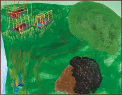 Walter Price, Double Encounter, 2016, acrylic and airplane glass beads on paper laid on Dibond