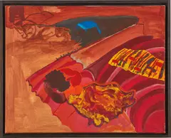 Moon lady Vacay by Walter Price, 2015, acrylic and wax on canvas, sold Jun 2021