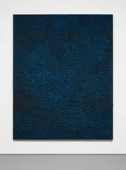 Jennifer Guidi, Orion (Blue Painted Sand SF #1F Mandala), 2016, sand, acrylic and oil on linen