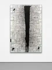 I Remember Bird by Rashid Johnson, 2012, black soap and wax on mirrored tile mounted to panel, sold Jun 2021