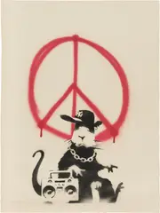 Banksy, Gangsta Rat Peace, 2007, spray paint and stencil and screenprint on paper, double-sided
