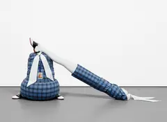 Mike Kelley, One Was Fat, One Was Lean, 2005, mannequin leg, stitched cloth, shoes, ribbon, buttons and card, in 2 parts