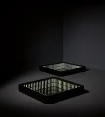 Iván Navarro, Untitled (Twin Towers), 2011, neon, wood, paint, mirrored glass, one-way mirror and electrical components, in 2 parts