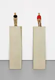 Small Pair (man with red shirt and woman with black skirt) by Stephan Balkenhol, 1997, carved wawa wood and paint, in 2 parts, sold Jun 2021
