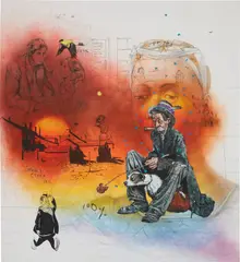 Friedrich Kunath, a chord that can not resolve (lexapro), 2014, acrylic, oil, pencil, charcoal and ink on canvas