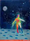 Man on the Moon by Katherine Bradford, 2014–2016, acrylic on canvas, sold Sep 2021
