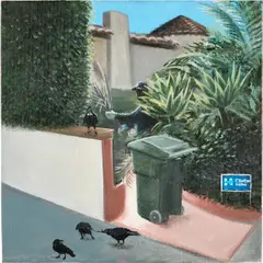 Ramiro Gomez, The Squabbling Crows (Election Day Afternoon on the West Side of Los Angeles), acrylic on canvas
