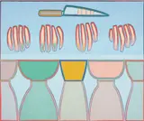 Holly Coulis, Knife, Potatoes (for French Fries), Bowls, 2017, oil on canvas