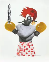 Deborah Roberts, Folding the Red into the Black, 2018, printed paper collage, gouache and digital print on paper