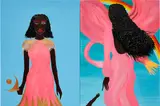 Delphine Desane, Journeyin' into Motherhood, 2020–2021, acrylic, sand and spray paint on canvas, diptych