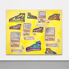 Katherine Bernhardt, Apple Computers + Sneakers, 2014, acrylic and spray paint on canvas