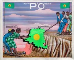 Chéri Samba, Pouvoir et Opposition, 1991, acrylic and glitter on canvas