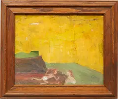 Brandon Landers, Sister & Brother Playing Peekaboo, 2017, oil on cardboard, in artist's frame