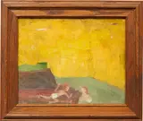 Brandon Landers, Sister & Brother Playing Peekaboo, 2017, oil on cardboard, in artist's frame
