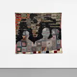 Sanford Biggers, Neroluce, 2018, antique quilt, assorted textiles, tar and glitter