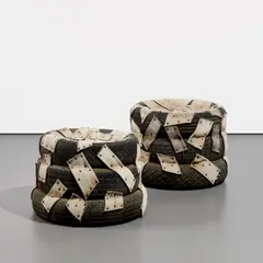 Nari Ward, Two works: Untitled, 1993, tires, nylon straps and metal screws