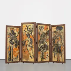 Alejandro Santiago Ramírez, Biombo II, 2001, oil and gold leaf on canvas and wood, in 4 adjoined parts (double-sided)