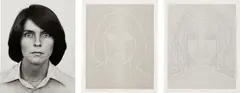 Charles Gaines, FACES: Set #13, Kerny Callaway, 1978, gelatin silver print and ink on paper, triptych