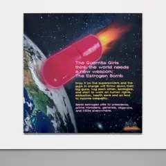 Estrogen Bomb by Guerrilla Girls, 2014, screenprint on canvas, sold Sep 2021