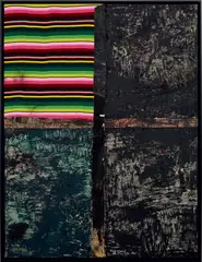 Sterling Ruby, WIDW. BALLISTIC., 2017, acrylic, oil, elastic and cardboard on canvas, mounted to aluminum, in artist's frame