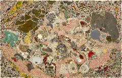 Tim Hawkinson, Paint Drip Mosaic, 1993, studio acrylic paint drips on canvas, laid on panel