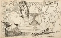 George Condo, Untitled, 1983, crayon and graphite on paper