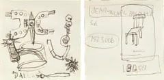 Two works: Untitled by Jean-Michel Basquiat, 1985, (i) ink on paper (ii) ink and graphite on paper, sold Sep 2021