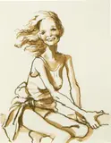 John Currin, Girl on a Fence, 2001, ink and graphite on paper