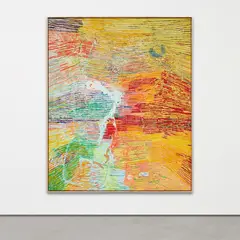 Harmony Korine, Blind Millsaps Line, 2014, house paint, oil, cardboard and collage on canvas