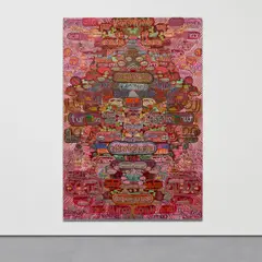 Alexandra Grant, Fifth Portal (body) after Michael Joyce's Six Portals, 2008, acrylic, acrylic ink and colored pencil on paper, mounted to fabric