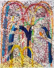 Pinkness by Katherine Bernhardt, 2000, acrylic, spray paint and printed paper collage on canvas, sold Sep 2021