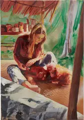 Paulina Olowska, The Primatologist, 2017, oil and acrylic on canvas