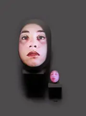 Truth by Tony Oursler, 1998, projector, projector stand, 2 DVD discs, SD card, AV equipment and 2 painted plaster elements with metal brackets, sold Sep 2021