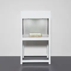 Michal Rovner, Zalach 1, 2004, steel vitrine with glass, stone and DVD video projection