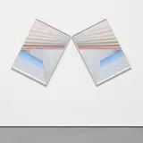 Haegue Yang, Folded in Ray – Trustworthy Off Horizon #116A, B, 2011, envelope security pattern collage on grid paper, in artist's frames, diptych