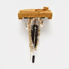 Jim Lambie, Bhangra Remix, 2010, glitter, record deck, wind chime, women's shoes and women's jewelry