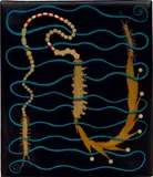 Fred Tomaselli, Worm, Warp, and Woof #1, 1999, acrylic, pharmaceuticals, printed paper, beads and foliage in resin on panel