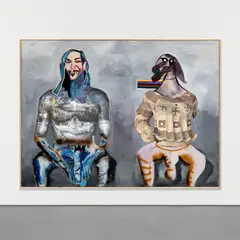 An der Wand by Albert Oehlen and Jonathan Meese, 2003, oil and inkjet collage on panel, sold Sep 2021