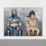 Albert Oehlen and Jonathan Meese, An der Wand, 2003, oil and inkjet collage on panel