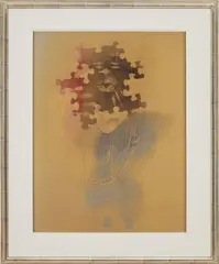 David Hammons, Puzzling Times, 1976, pigment and ink on paper and glass collage, in artist's frame