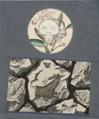 Déchets d'oeuvres by Max Ernst, 1968, collage, oil crayon and graphite on wood, sold Nov 2021
