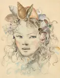Léonor Fini, Girl with Shells, 1947, pen, ink, pastel and collage on paper