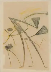 Ohne Titel by Max Ernst, 1949, frottage and colored pencil on paper, sold Nov 2021