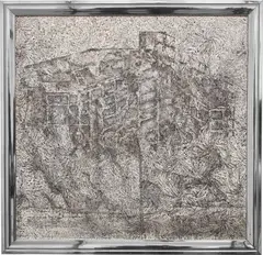 Building Wrecks by Richard Artschwager, 1972, Liquitex on Celotex, in artist's metal frame, sold Nov 2021
