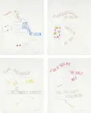 Lawrence Weiner, Preparatory Drawings For Gyroscopically Speaking, 2010, pencil, gouache and laser printed collage on paper, in 4 parts