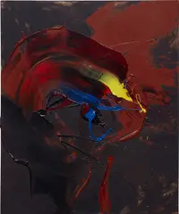 Jikkai-zu Gaki Chikushokai by Kazuo Shiraga, 1976, alkyd color on paper, laid on board, sold Nov 2021